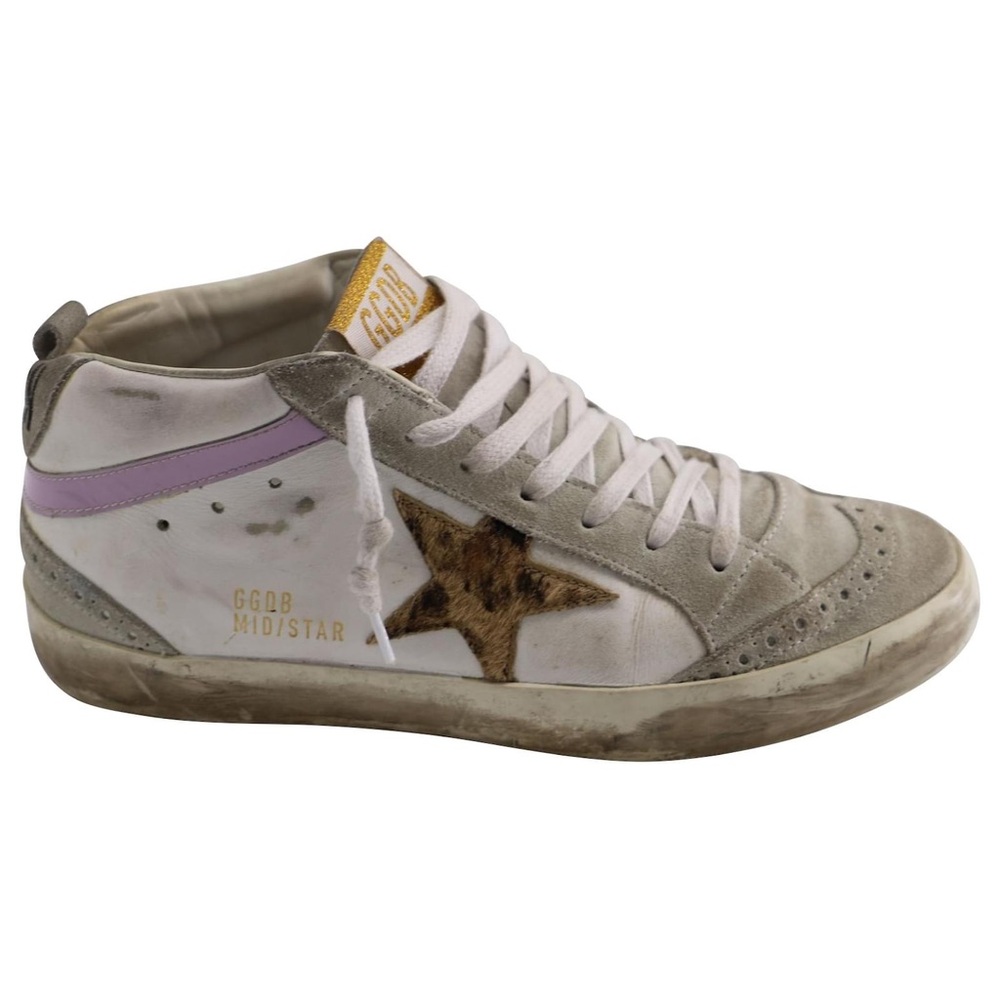 Golden Goose Mid Star Sneakers - White, Purple, and Brown Leopard 37